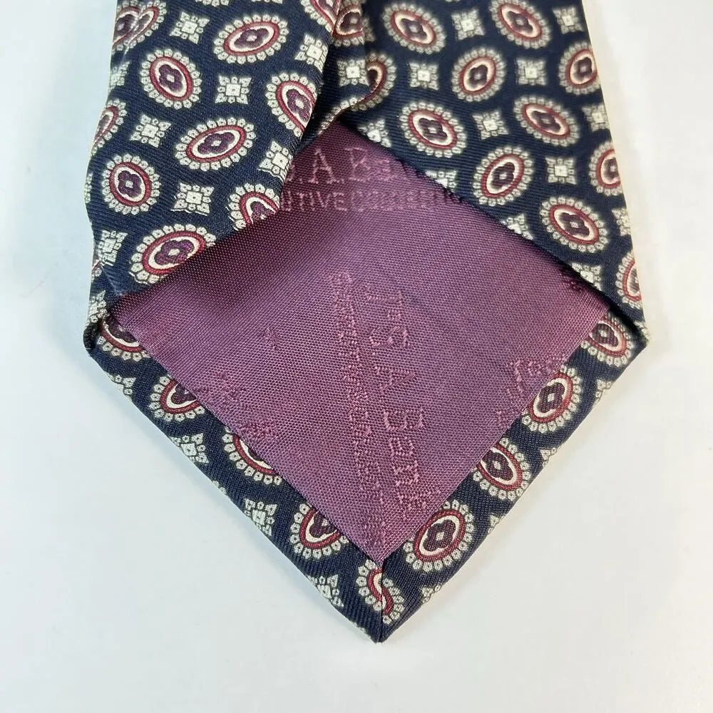 Jos. A. Bank Executive Collection Men’s Navy Gray Wine Geo Print 100% Silk Tie